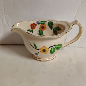 Vintage P Newport American Chinaware Creamer Floral Gold Trim Ceramic 5 1/2"